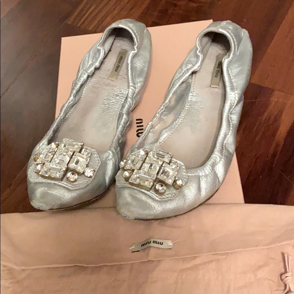 Miu miu silver shoes women’s 7 Swarovski crystal